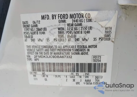 2013 Ford Edge Sel from USA, damaged, VIN 2FMDK3JC9DBA67332